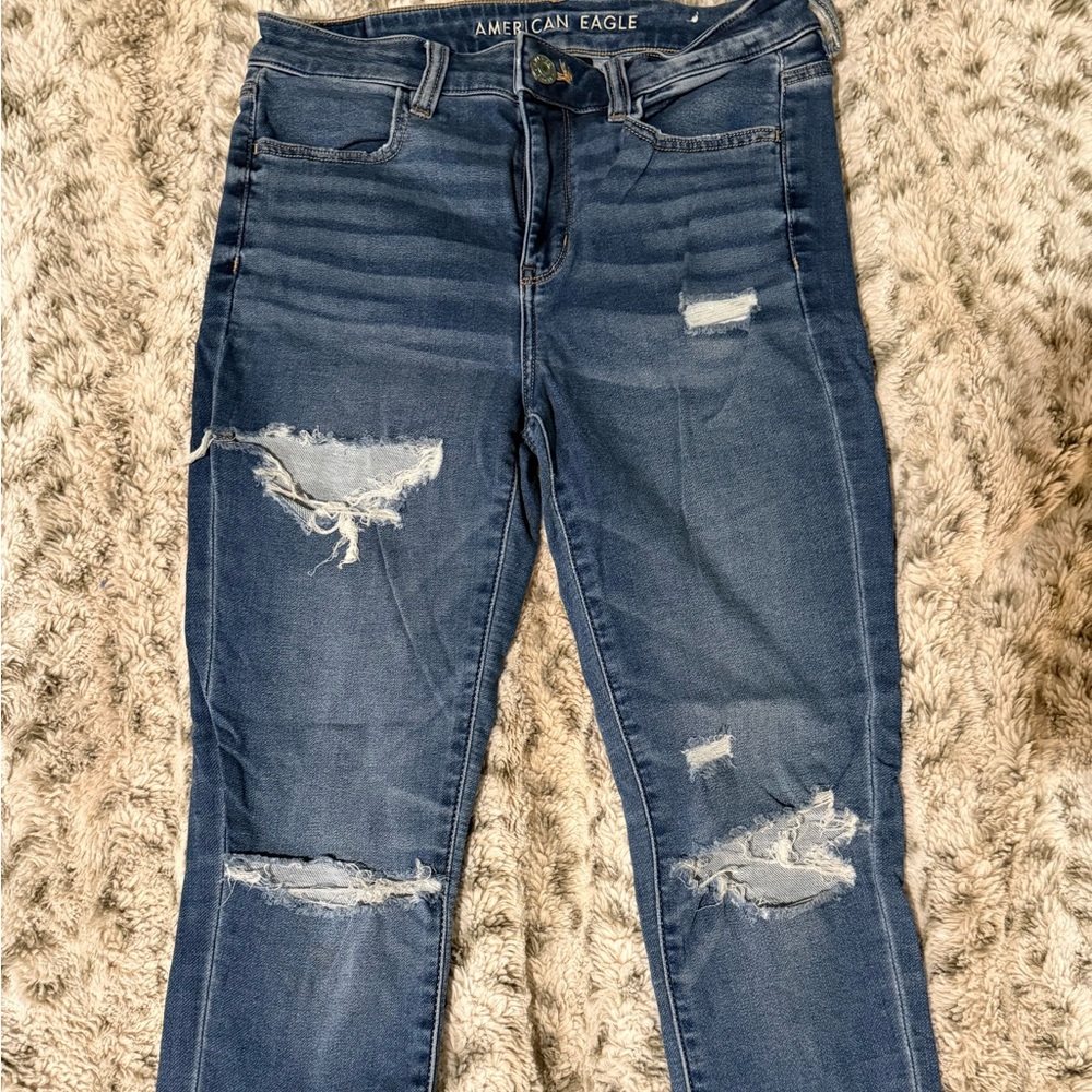 American Eagle Outfitters Ripped Dark Blue Skinny Jeans